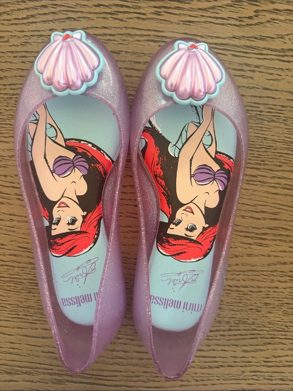 Mini Melissa Glitter Purple Jelly Flats with Shell Accent